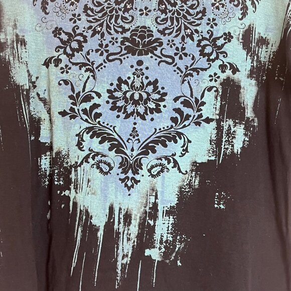 Katina Marie Womens L Blue & Black 3/4 Sleeve Sweater Elegant Damask Supima Cott - Picture 4 of 14